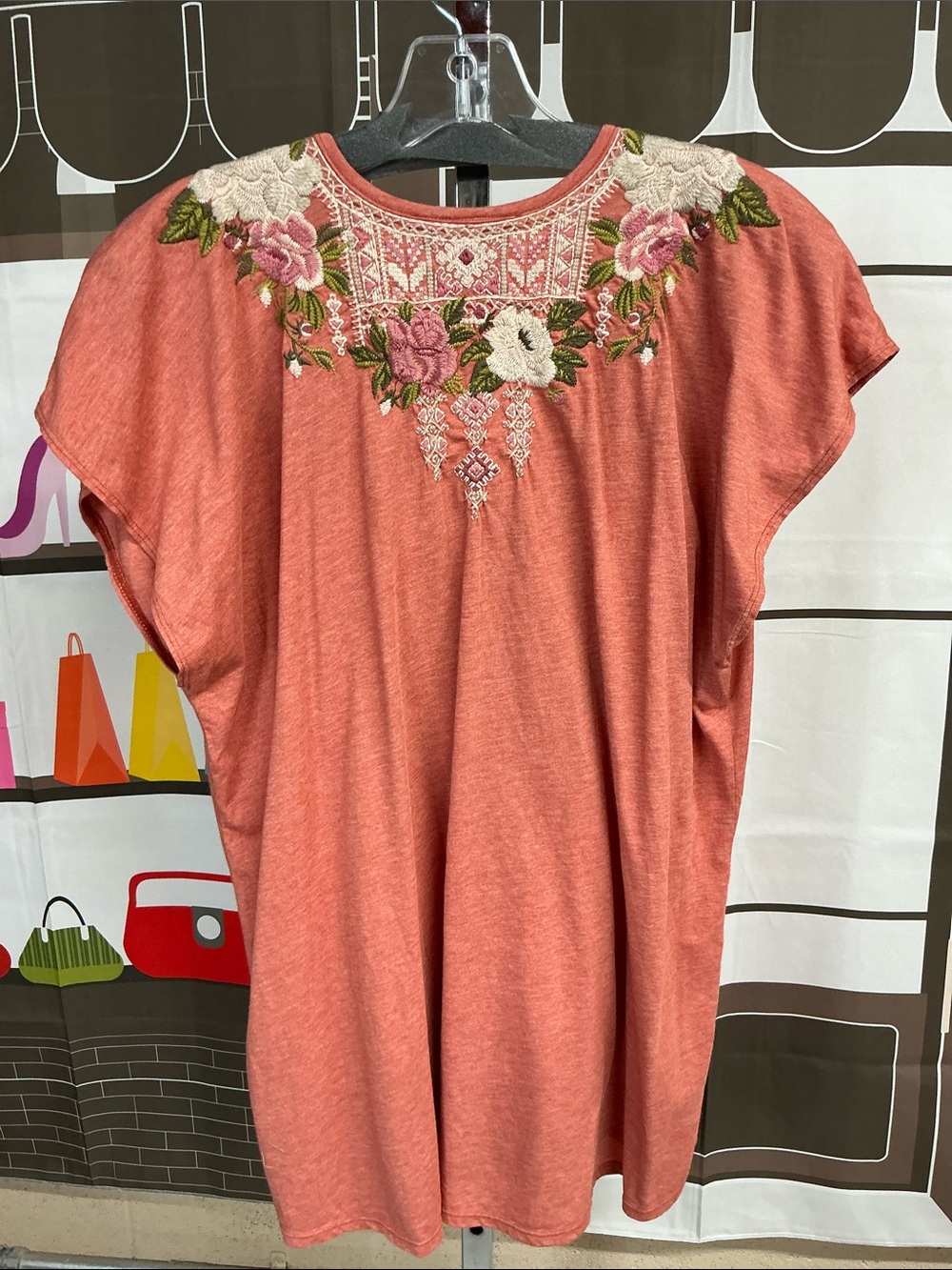 Johnny Was Coral Embroidered Floral Tunic - Picture 3 of 4